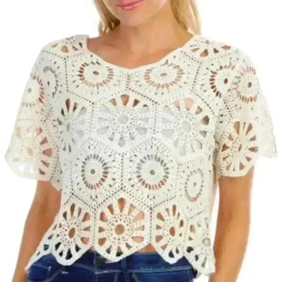 Rebellion Tops - 100% cotton, crochet open knit size medium crop top fiber rebellion